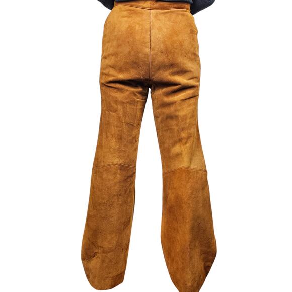 Pants Vintage golden brown suede leather wide legged lined slacks size 4 - Picture 4 of 10